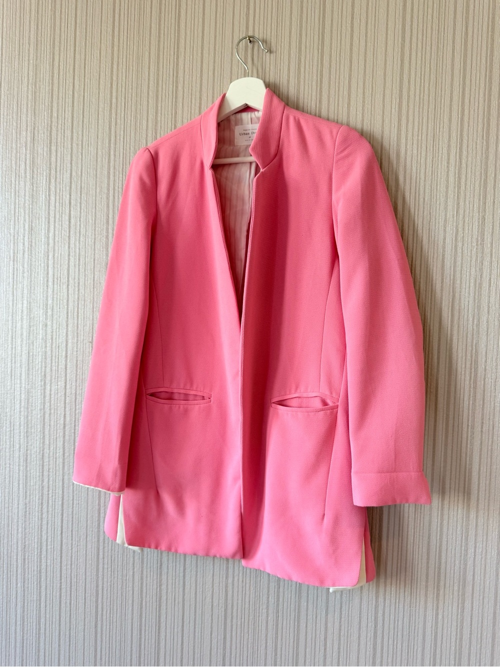 Women's Pink Open Blazer Jacket - Elegant Collarless Tailored Fit